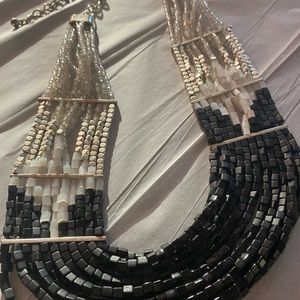 WHBM: Black, White, Silver & Crystal Beaded Necklace